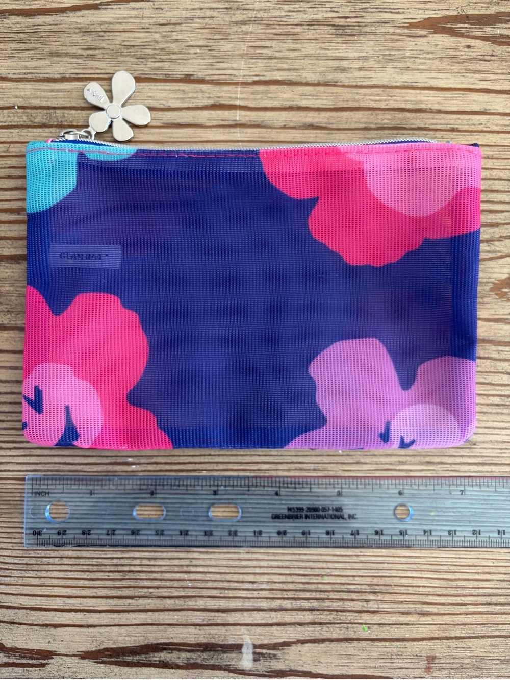 Floral Mesh Pouch in Navy and Pink